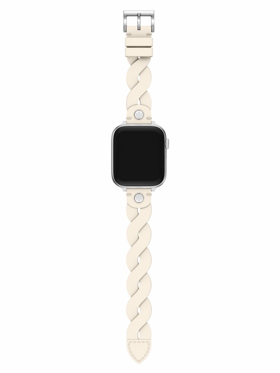 Tory Burch Braided Leather Apple Watch Band- Ivory